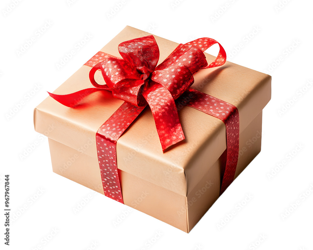Obraz premium Gift Wrapped in Delight: A beautifully wrapped gift box with a luxurious red bow, radiating a sense of anticipation and joy. Perfect for celebrating special occasions, expressing love, or adding a to