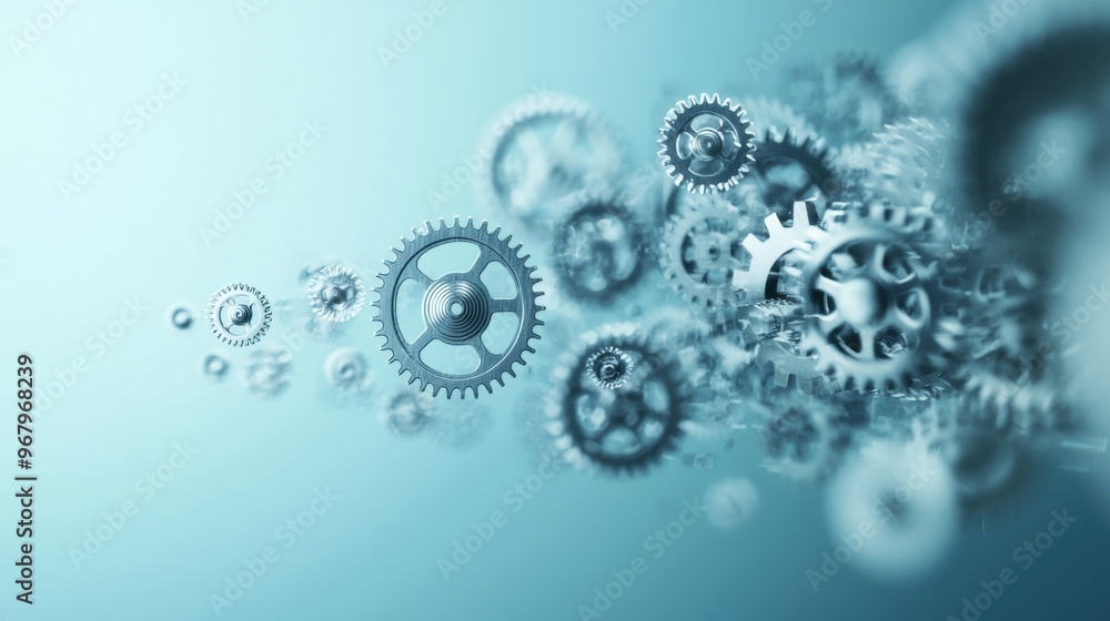 A set of abstract, interconnected gears in motion, with one small gear initiating a chain reaction that spreads through the entire system A set of abstract, interconnected gears in motion, with one small gear initiating a chain reaction that spreads through the entire system