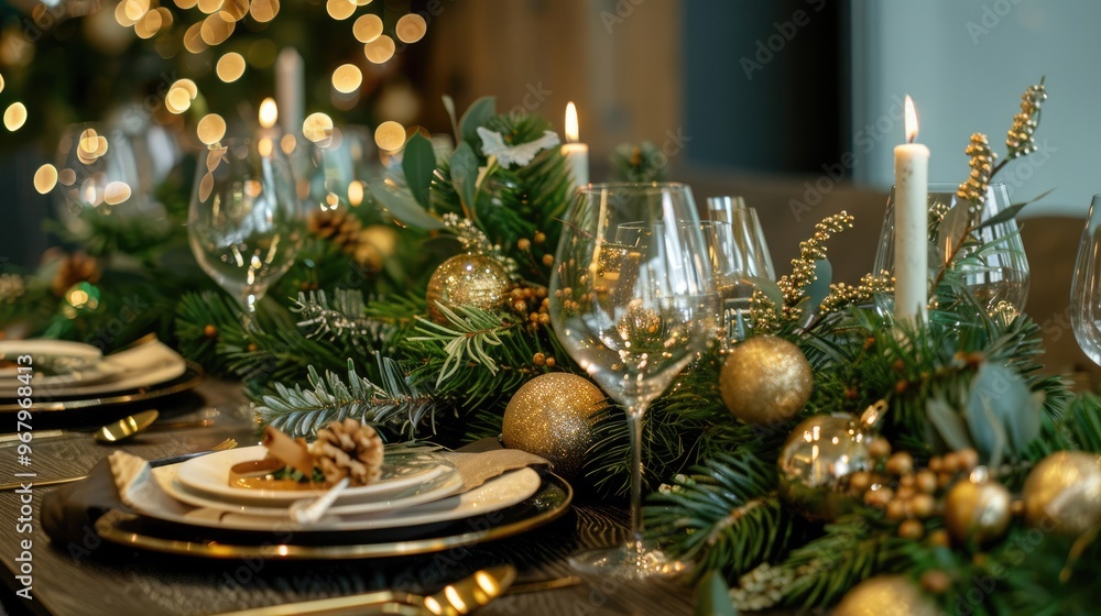 Festive table arrangement for Christmas celebration Festive table arrangement for Christmas celebration