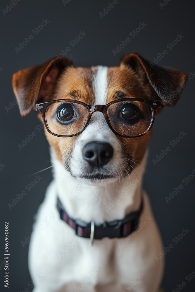 Cute funny dog wearing glasses, set against a solid color background. Intellectual look, perfect for pet-themed designs and concepts. Cute funny dog wearing glasses, set against a solid color background. Intellectual look, perfect for pet-themed designs and concepts.