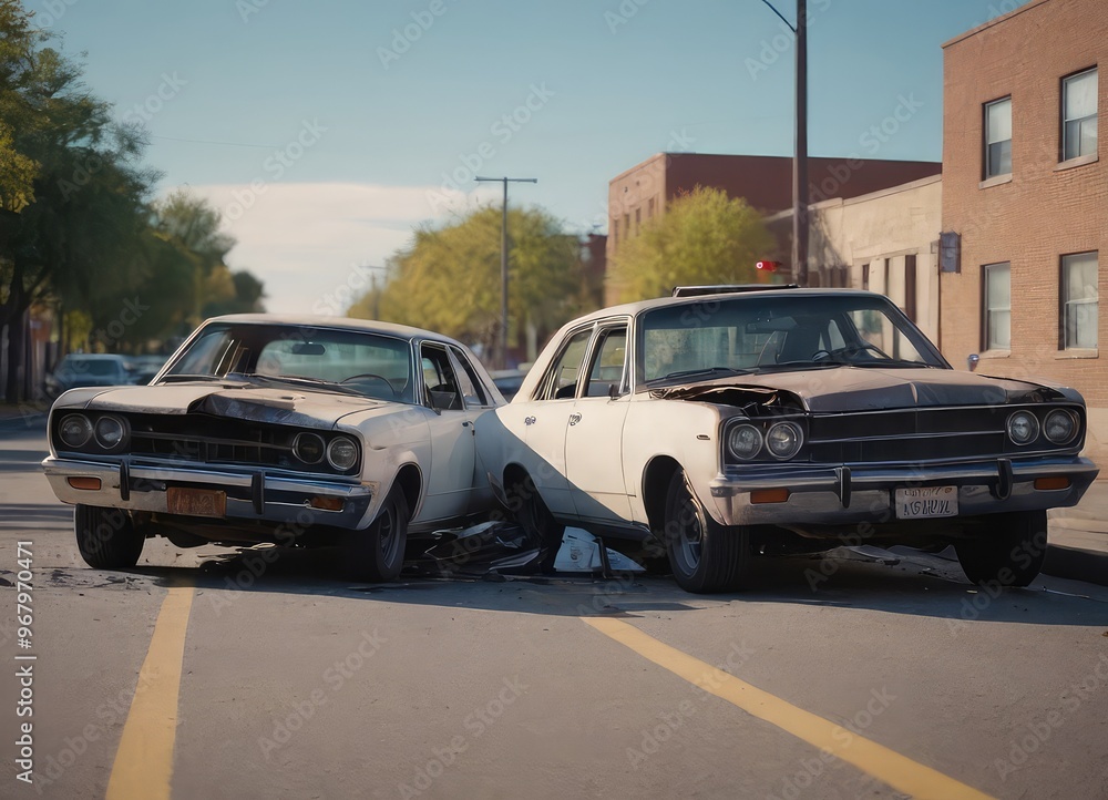 Two vehicles have collided in an incident on a quiet neighborhood street, causing concern and chaos Two vehicles have collided in an incident on a quiet neighborhood street, causing concern and chaos