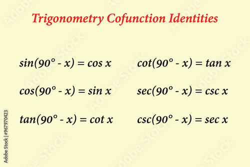 Trigonometry Cofunction Identities. Education. School. Science. Vector illustration.