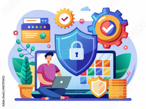 Wallpaper Mural Cybersecurity and Data Protection Vector Art of Online Security with Shield Icons on White Background Torontodigital.ca