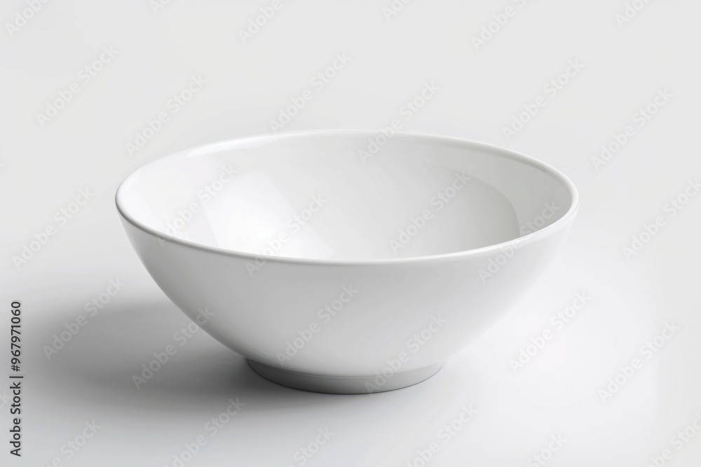 A white ceramic bowl sits alone on a table, ready for use A white ceramic bowl sits alone on a table, ready for use