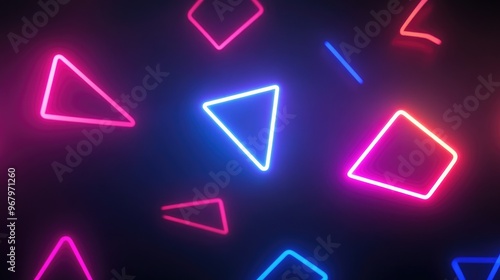 Neon Shapes Glow in the Dark with Abstract Background, Vibrant Colors