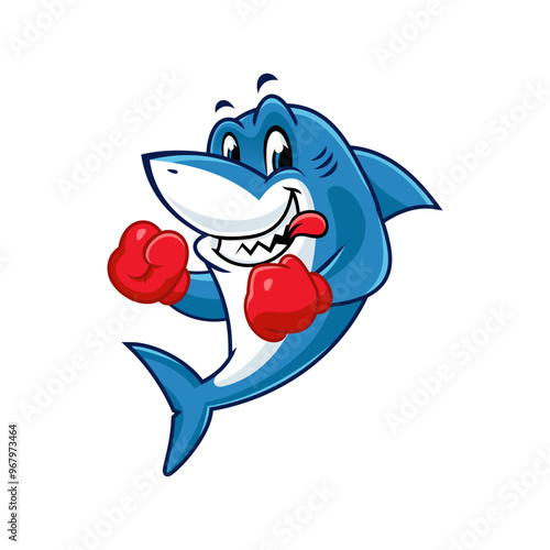 Cartoon shark wearing boxing gloves. Perfect for sports, mascot, and children's designs.