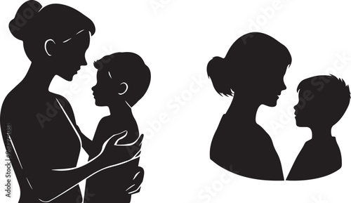 Mother son scare black silhouette vector
