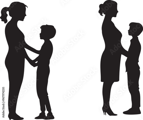 Mother son scare black silhouette vector