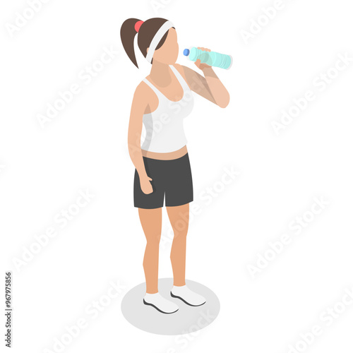 3D Isometric Flat Vector Illustration of Fitness People, Sport Nutrition, Healthy Lifestyle. Item 1