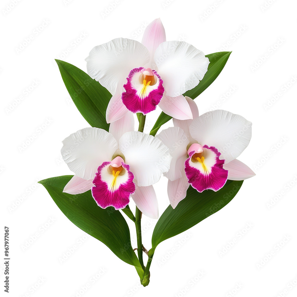 Obraz premium Beautiful white and purple orchid flower arrangement, perfect for adding elegance to any decor or design project.