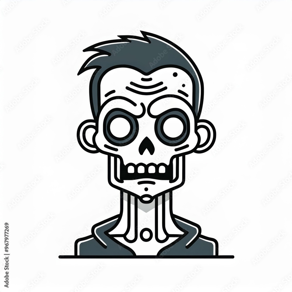 Cartoon Zombie Character with Glowing Red Eyes, Green Decayed Skin, Exposed Yellow Teeth, and Black Hoodie. Vector Icon Illustration of Undead Horror Halloween Figure in Minimalist Style Cartoon Zombie Character with Glowing Red Eyes, Green Decayed Skin, Exposed Yellow Teeth, and Black Hoodie. Vector Icon Illustration of Undead Horror Halloween Figure in Minimalist Style