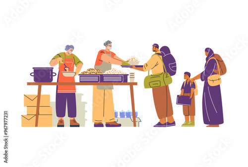 Volunteers distribute essential products to those in need.