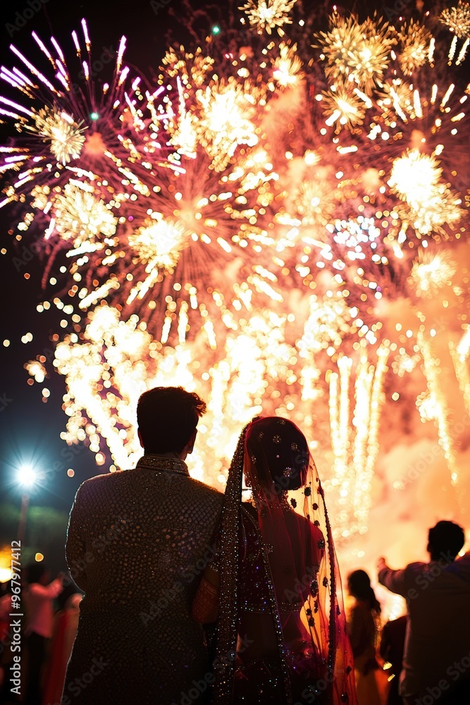Joyful Indian Wedding Celebration with Spectacular Fireworks Display and Traditional Attire Joyful Indian Wedding Celebration with Spectacular Fireworks Display and Traditional Attire
