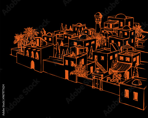 Vector drawing. Old arabic city