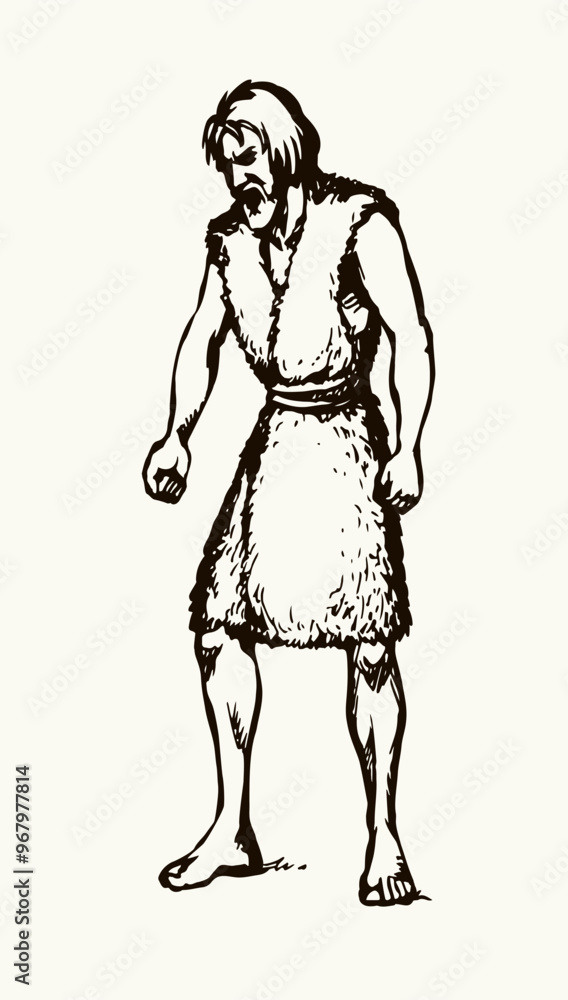 Vector drawing. Ancient man with clenched fists Vector drawing. Ancient man with clenched fists