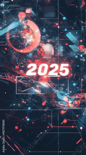 An eye-catching abstract banner represents the year 2025 with vivid colors and geometric patterns, creating a futuristic atmosphere