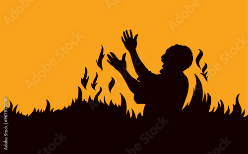 Vector drawing. Man in the hell