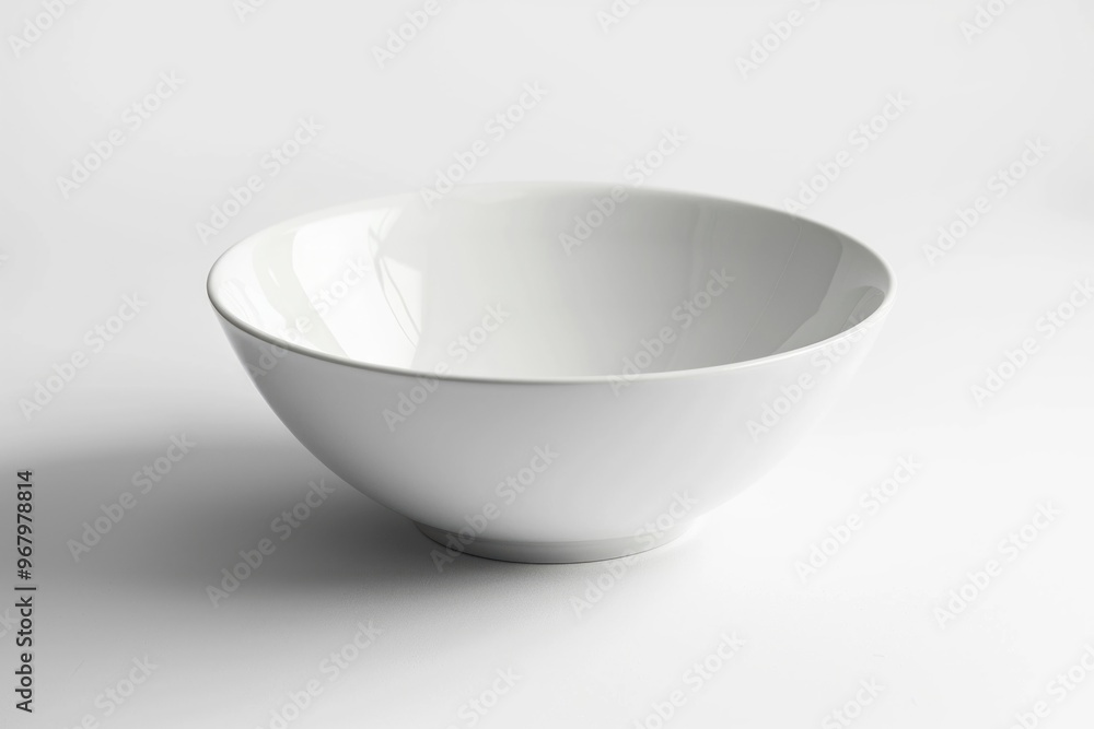 A single white bowl sits on a table, ready for use A single white bowl sits on a table, ready for use