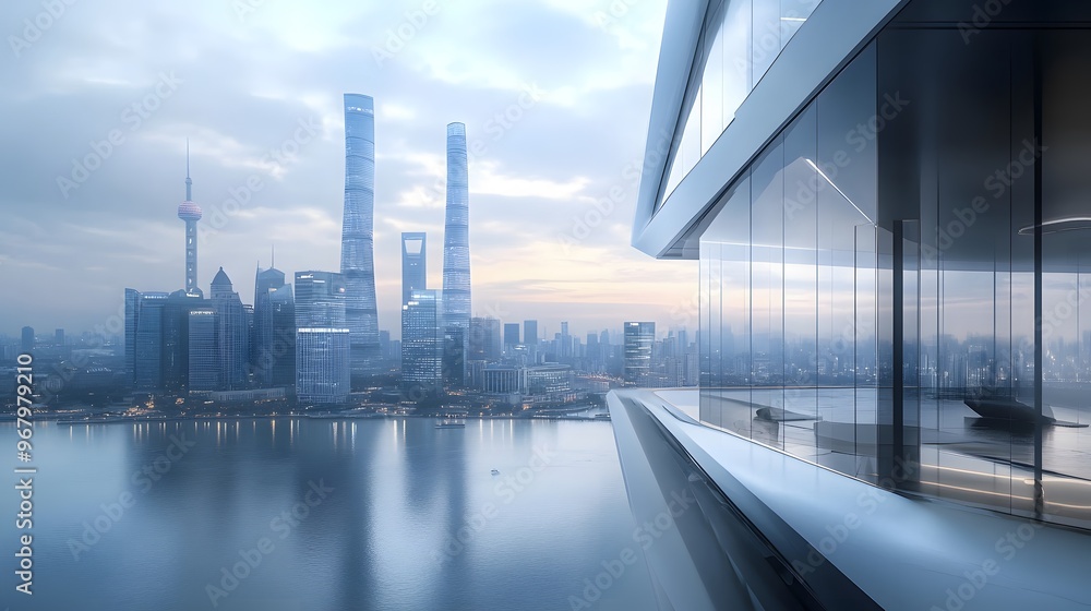 View of a City Skyline from a Modern Skyscraper Terrace View of a City Skyline from a Modern Skyscraper Terrace