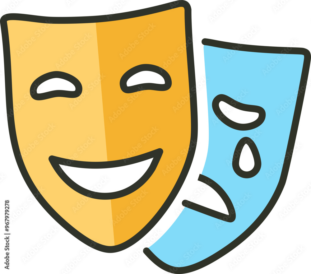 Comedy and Tragedy Masks. Masquerade Mask, Comic and Tragic Vector Icon for Theater or Carnival. Comedy and Tragedy Masks. Masquerade Mask, Comic and Tragic Vector Icon for Theater or Carnival.