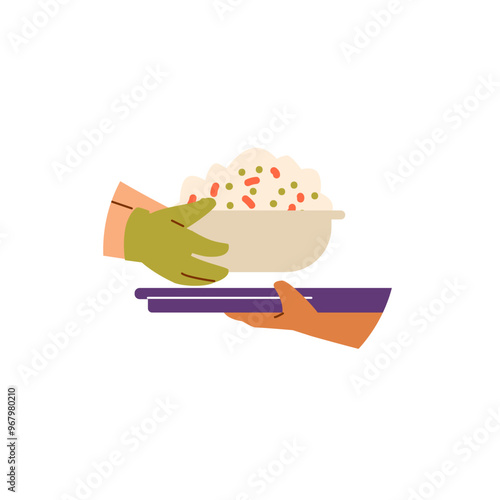 Food sharing vector illustration of hands