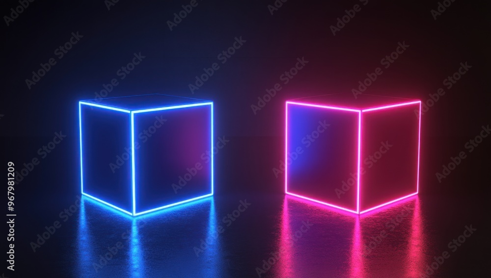 Two Neon Cubes in a Dark Room Two Neon Cubes in a Dark Room