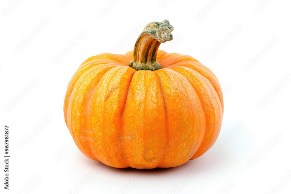 A small orange pumpkin sitting on a white background A small orange pumpkin sitting on a white background