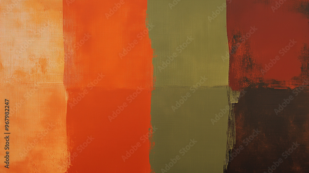 Naklejka premium A minimalist color-washed wall background in Burnt Orange, Olive Green, and Rust Red. Showcases understated elegance with subtle textures and earthy tones, perfect for sophisticated and rustic design 