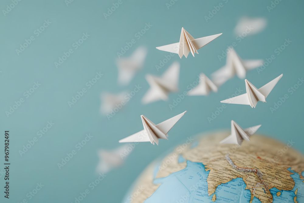 Globe with Paper Airplanes Flying Around It | Global Connectivity and International Travel Concept Globe with Paper Airplanes Flying Around It | Global Connectivity and International Travel Concept