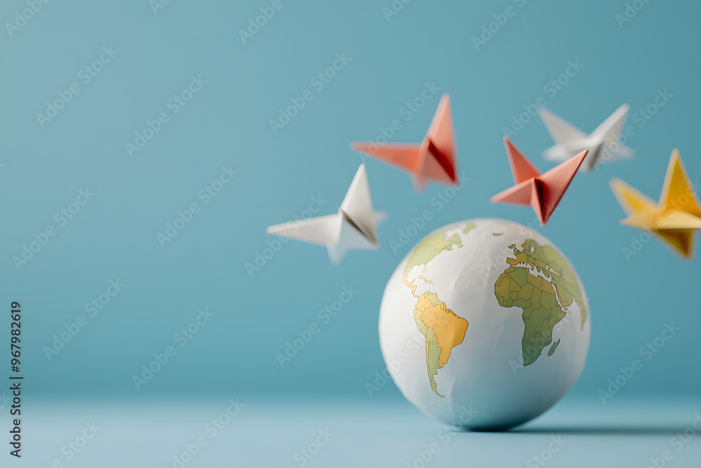 Globe with Paper Airplanes Flying Around It | Global Connectivity and International Travel Concept Globe with Paper Airplanes Flying Around It | Global Connectivity and International Travel Concept