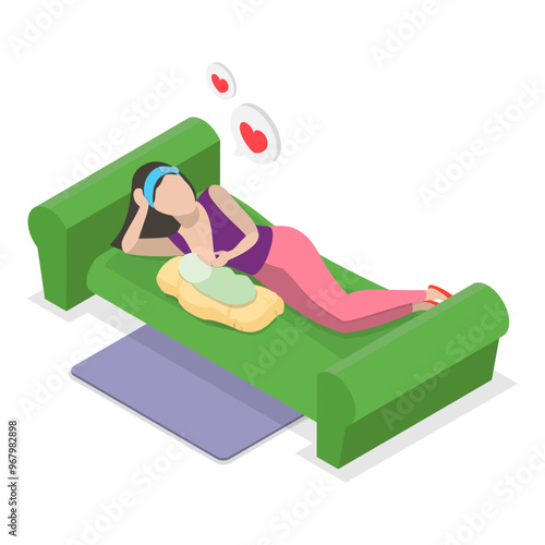 3D Isometric Flat Vector Illustration of Breastfeeding Positions, Mother Feeding Baby with Breast. Item 3