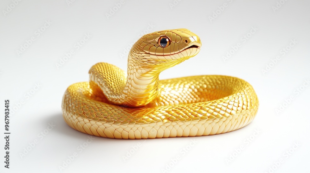 Fototapeta premium Gold snake figurine on white surface