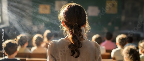 Courageous Female Teachers Educating and Protecting Children Amidst Wartime Air Raids and Bombings Inspiring Hope and Resilience for the Next photo