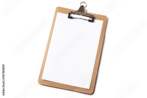 A clipboard with a piece of paper attached to it