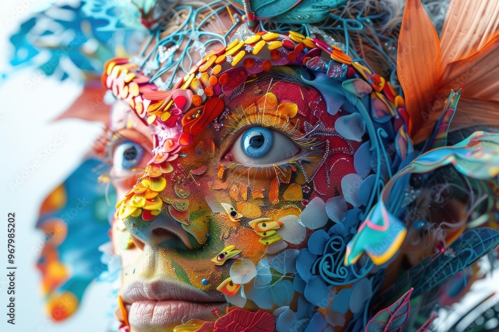 Fototapeta premium Vibrant metamorphosis of individuals adorned with vivid nature-inspired elements