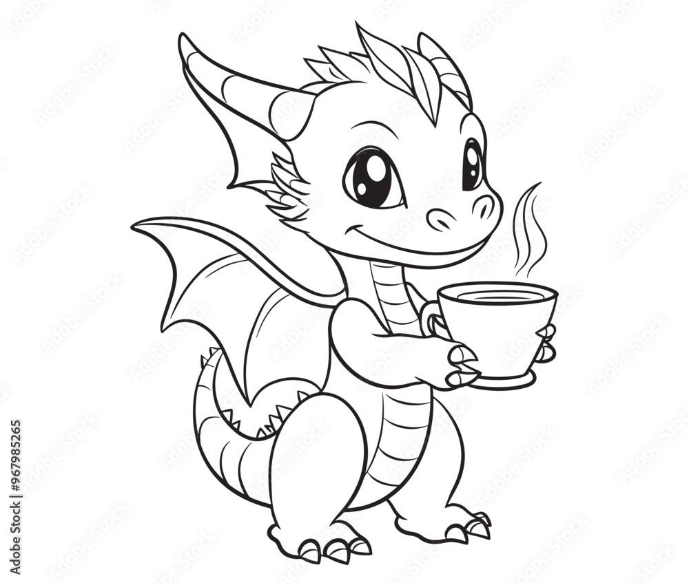 Cute vector illustration Dragon drawing for kids page Cute vector illustration Dragon drawing for kids page