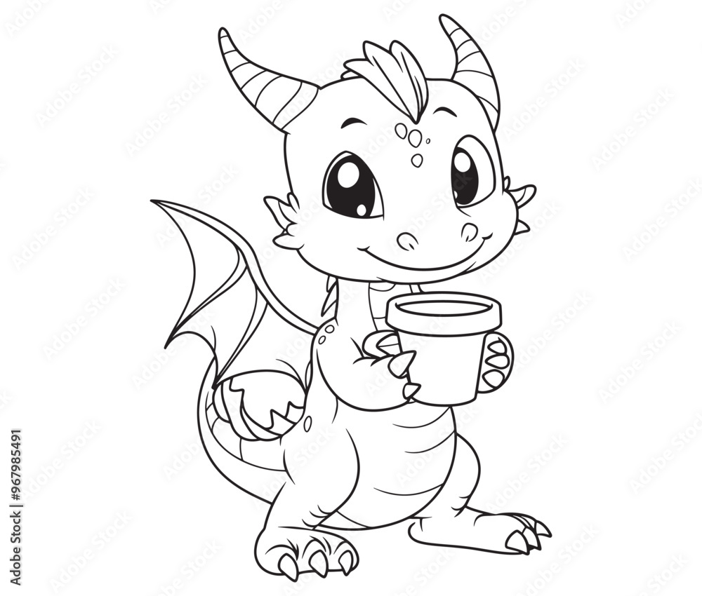 Cute vector illustration Dragon drawing for kids page Cute vector illustration Dragon drawing for kids page