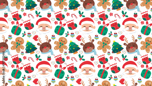 Beautiful christmas doodles seamless pattern - hand drawn and detailed, great for christmas textiles, banners, wrappers, wallpapers - vector design. Patrón Navideño para tarjetas, fondos, regalos.