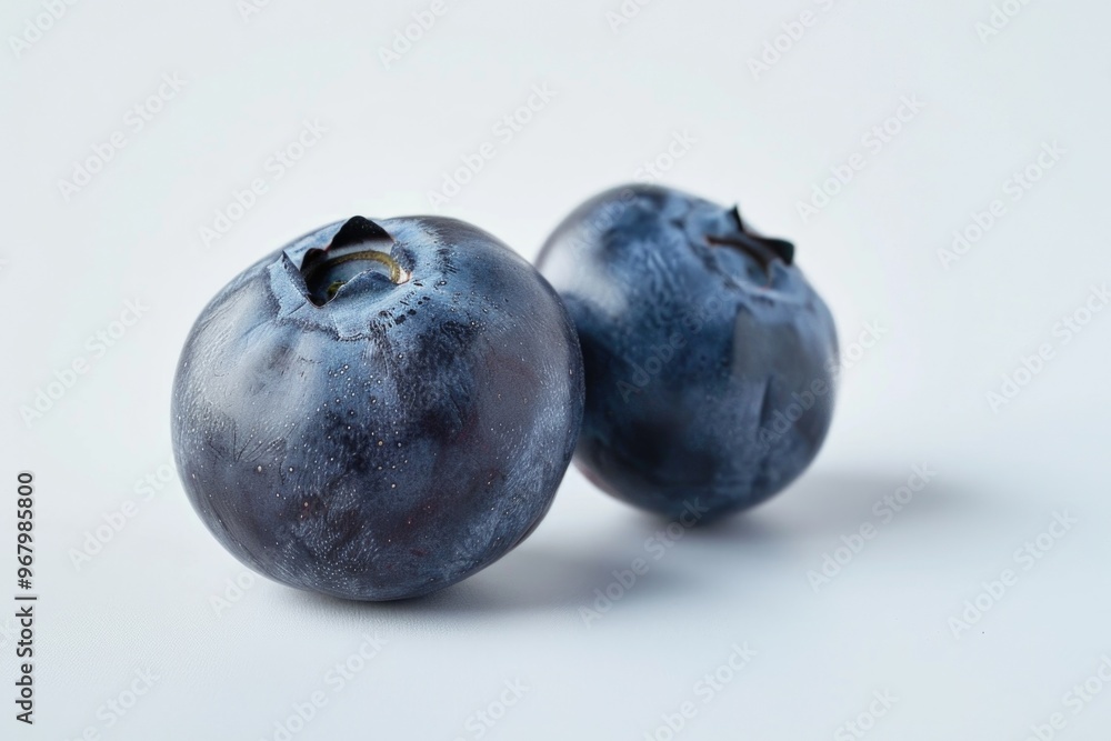 Fresh blueberries sit side by side on a clean white surface, perfect for use in food photography or as a symbol Fresh blueberries sit side by side on a clean white surface, perfect for use in food photography or as a symbol