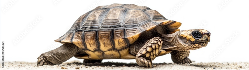 Tortoise on the Beach, A serene tortoise strolls along a sandy shore, showcasing its textured shell against a minimalistic background, embodying tranquility and grace. Tortoise on the Beach, A serene tortoise strolls along a sandy shore, showcasing its textured shell against a minimalistic background, embodying tranquility and grace.