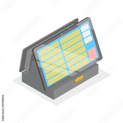 3D Isometric Flat Vector Illustration of Fast Food Checkout Terminal, Cash Register Computer. Item 2