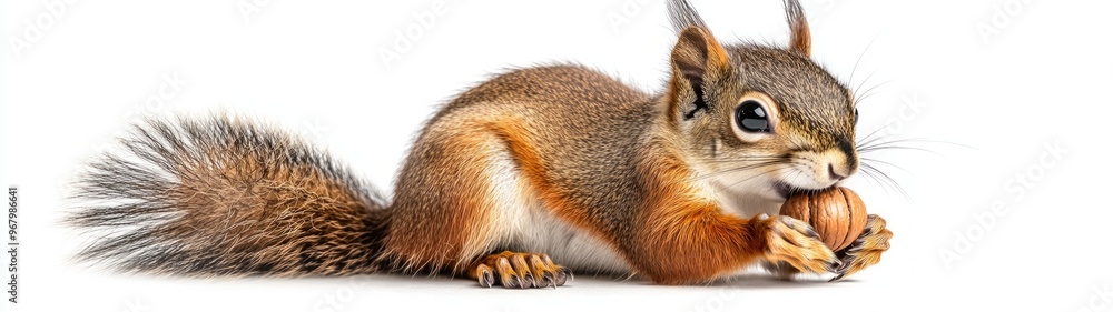 Charming Squirrel Enjoying a Nut, a delightful full-body portrait capturing a playful squirrel in a simple setting, emphasizing its endearing features against a clean backdrop Charming Squirrel Enjoying a Nut, a delightful full-body portrait capturing a playful squirrel in a simple setting, emphasizing its endearing features against a clean backdrop