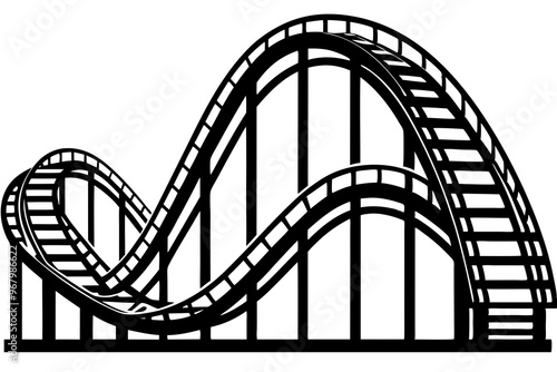 Roller Coaster Silhouette Vector, Rollercoaster Black flat icon

