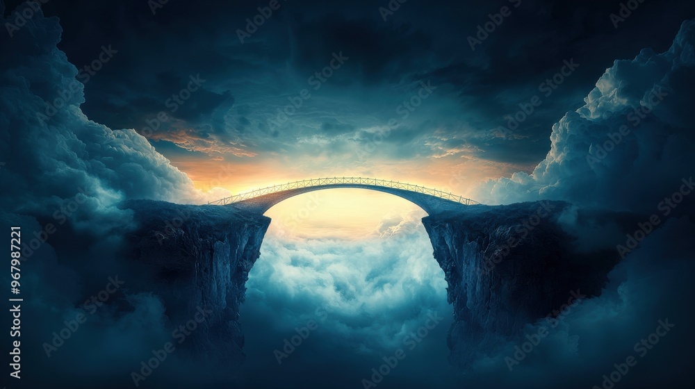 Positive Connection Bridge Bridge of Positive Thoughts: An abstract bridge made of light connects ...