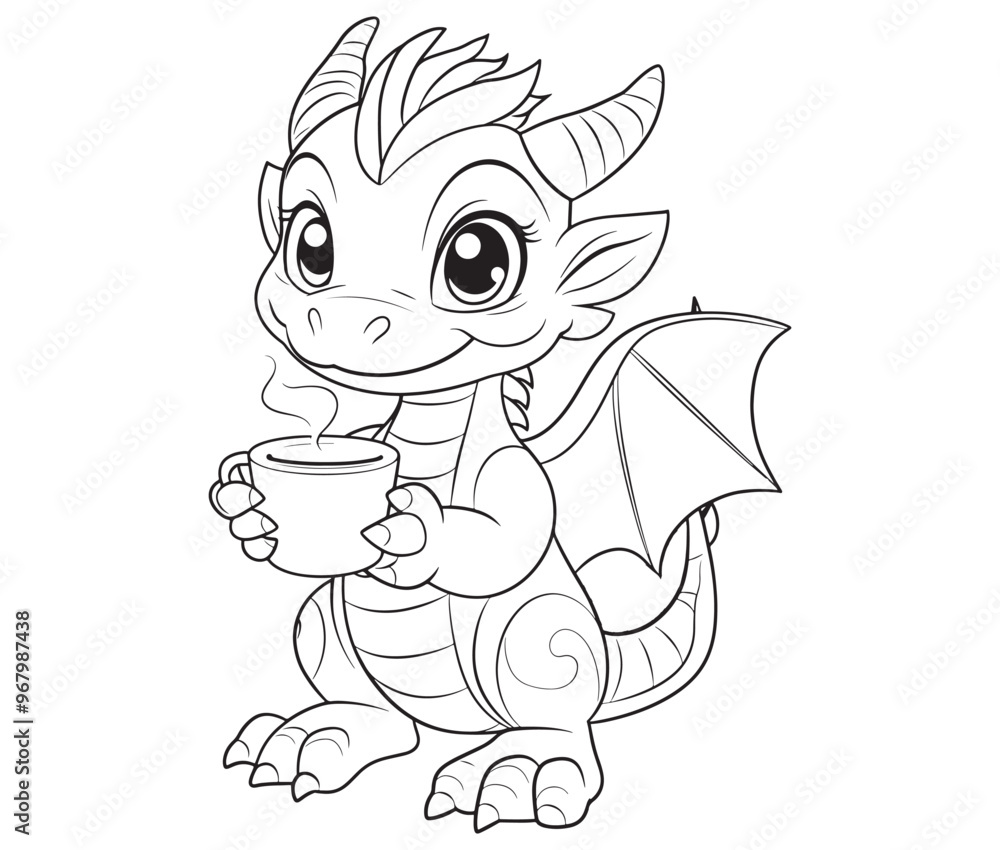 Cute vector illustration Dragon drawing for kids page Cute vector illustration Dragon drawing for kids page