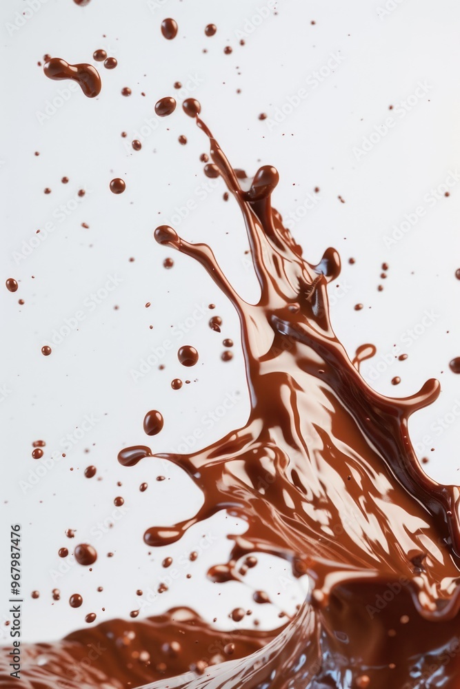 Chocolate droplets falling in slow motion, creating a beautiful and appetizing display of rich, dark liquid. Chocolate droplets falling in slow motion, creating a beautiful and appetizing display of rich, dark liquid.