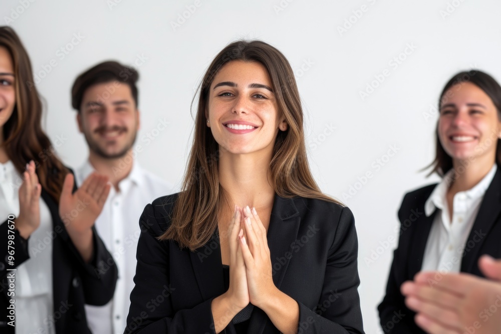 A group of professionals showing appreciation and gratitude towards each other in a meeting or presentation A group of professionals showing appreciation and gratitude towards each other in a meeting or presentation