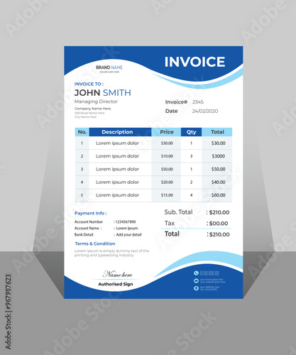 Invoice minimal design template. Bill form business invoice accounting