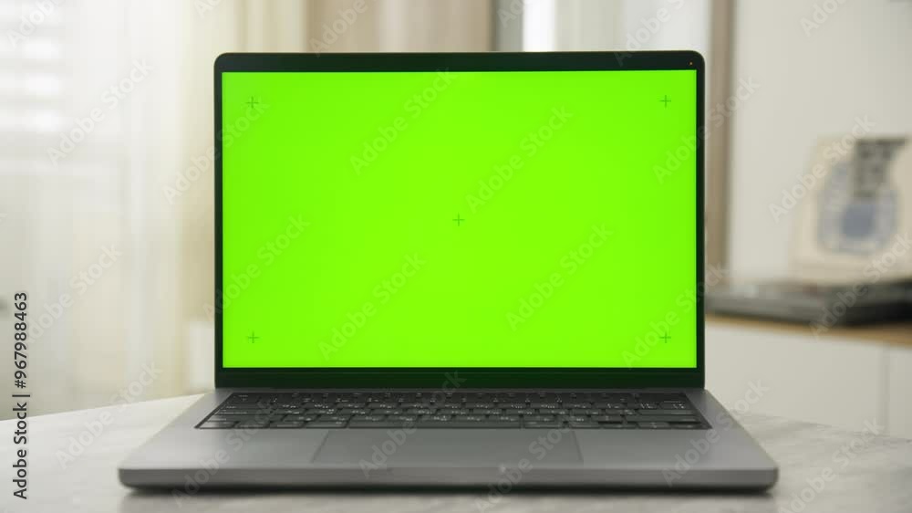 Laptop with green screen for chroma key dolly zoom Laptop with green screen for chroma key dolly zoom