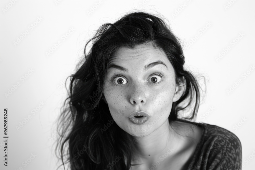 A young lady with open mouth in a surprised expression. A young lady with open mouth in a surprised expression.